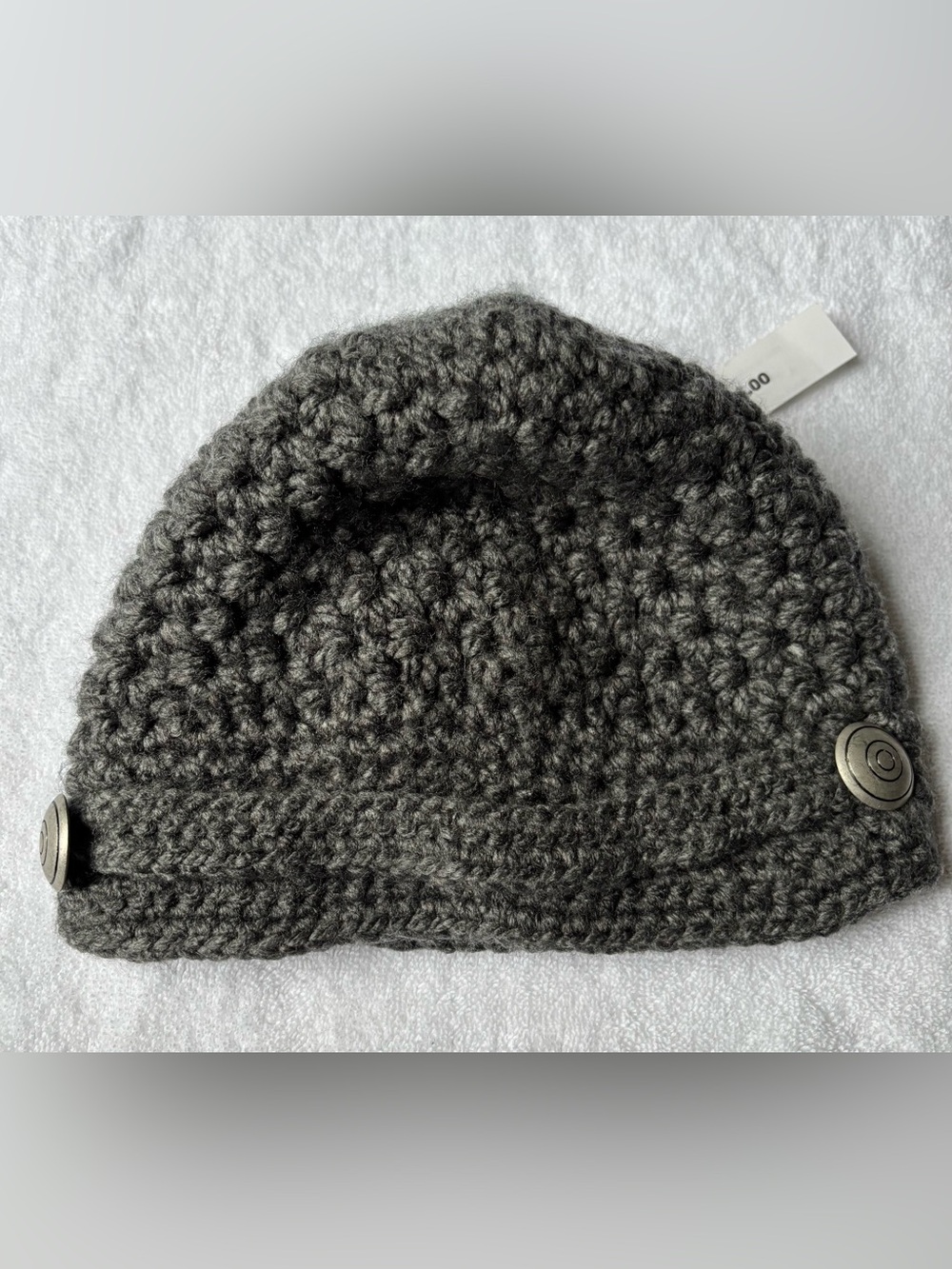 Crocheted Button Beanie - Grey